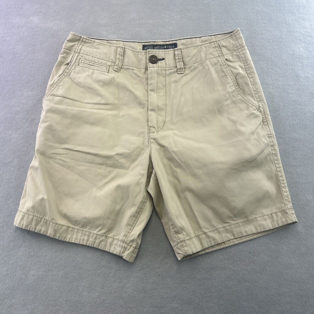 American Eagle Men 30 Tan Prep Flat Front Chino Shorts 8" Inseam